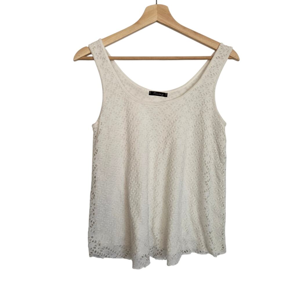 Timing Crochet Boho White Tank Top Coquette Whimsy Soft SMALL